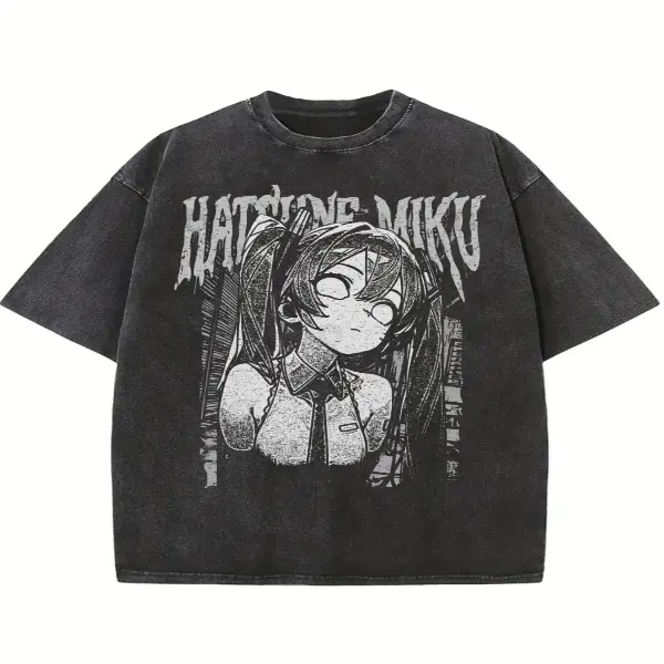 Hatsune Miku Heavy Metal Design T-Shirt, Unisex Couple T-shirts Anime Music Idol Shirt, Japanese Pop Culture Top, Kawaii Streetwear Unisex Tee, Gift for Miku Fans S 4XL 5XL Kove Clothing Tshirt Menswear Tropical Casual
