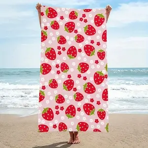1 piece of cute strawberry pattern beach towel, quick-drying large-sized rectangular bath towel and swimming towel, lightweight and sand-proof, suitable for surfing, yoga, adults and children's swimming towel, Large Bath Towels