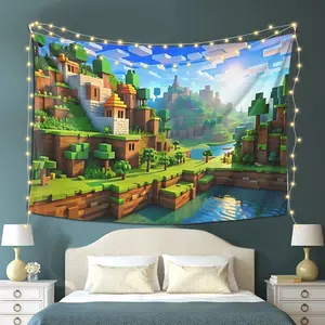 Minecraft, very suitable for bedroom living room office decoration, polyester fabric with easy installation accessories indoor horizontal wall hanging landscape decoration natural inspiration design soft texture treatment.