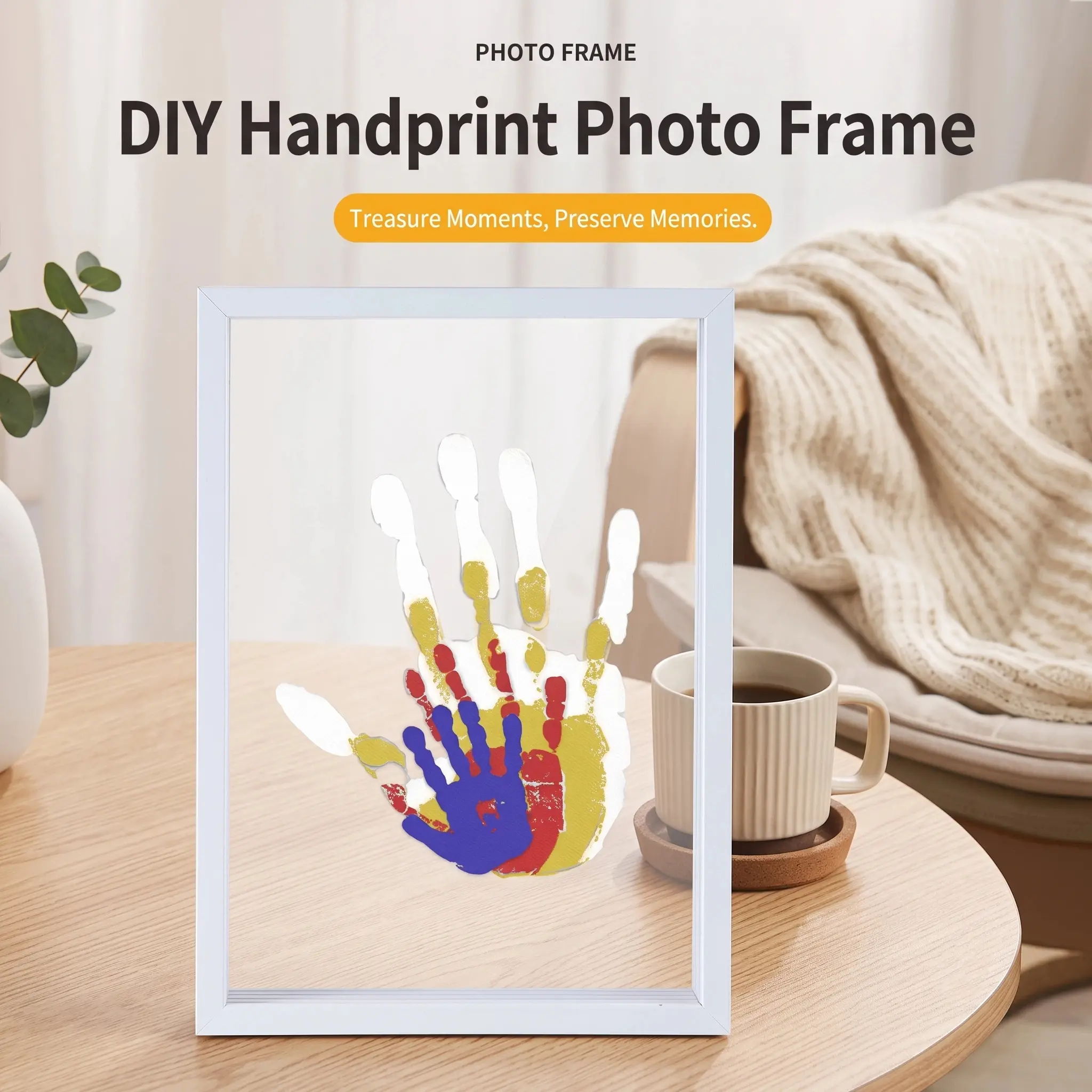Family Handprint and Footprint DIY Kit, Memory Keepsake Frame, Customizable Color Handprint Collage Frame, Father's Day and Mother's Day Gift for New Moms, Families, Pets, Wooden Framed, Decor, Photo, Photo Decorations, Wooden Picture Frames