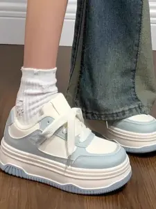 Women's Milk Blue Colorblock Thick Sole Sneakers, New 2026 Height Increasing Platform Casual Shoes, Summer Versatile Sports Shoes