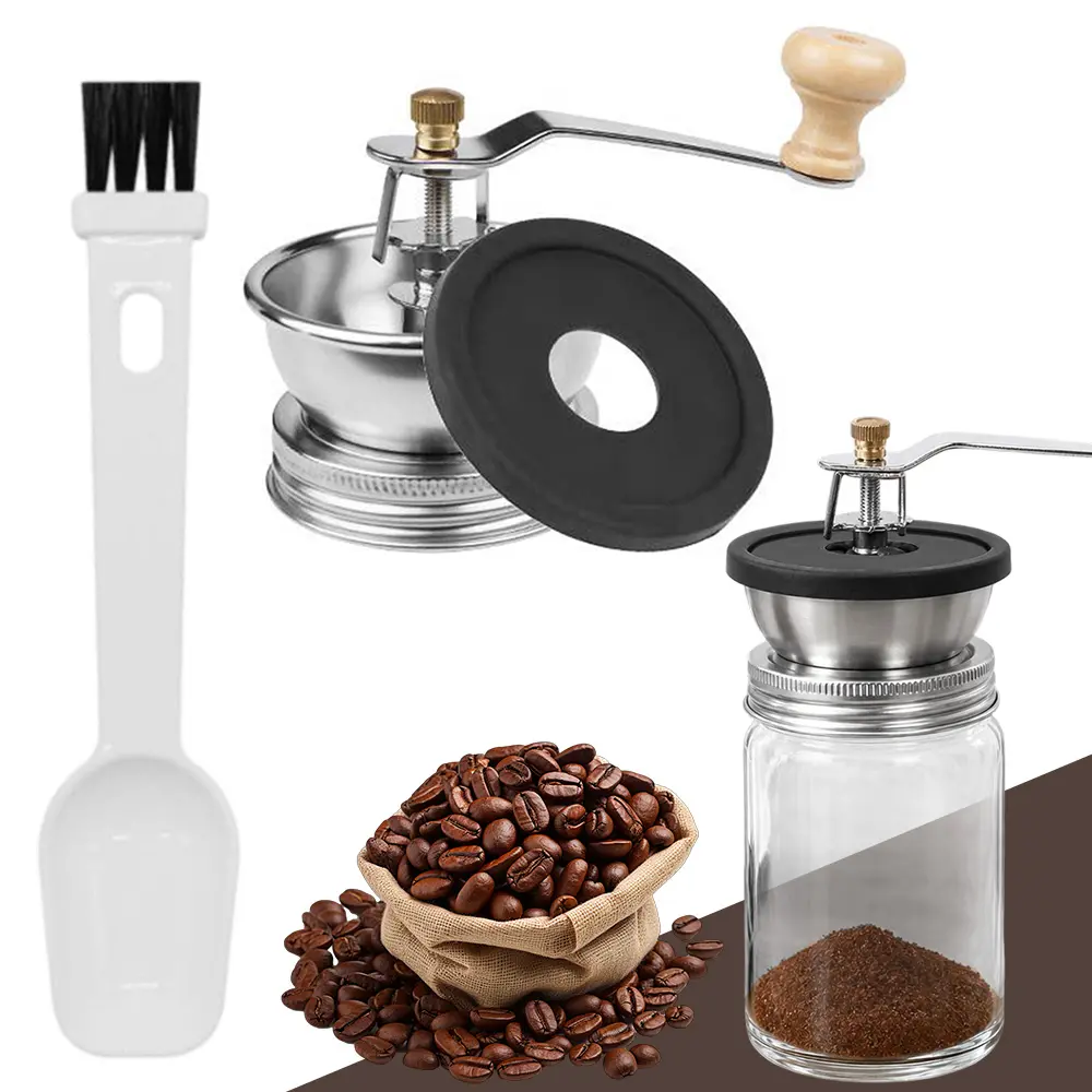 Adjustable Coarseness Manual Coffee Bean Grinder, Portable Hand Crank Coffee Mill with Coffee Measuring Spoon and Cleaning Brush, Compact Hand Grinding Tool for Espresso Pour Over Cold Brew Home Camping Travel Use