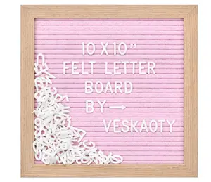 Felt Letter Board with 294 Letters, Numbers & Symbols - 10 x 10 inch Changeable Message Board with Wooden Frame Wall Mount Hook, Pink & Wood