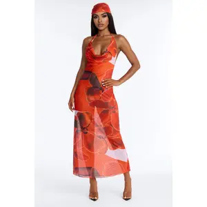 Just Say The Word Bikini And Coverup Set - Orange/combo
