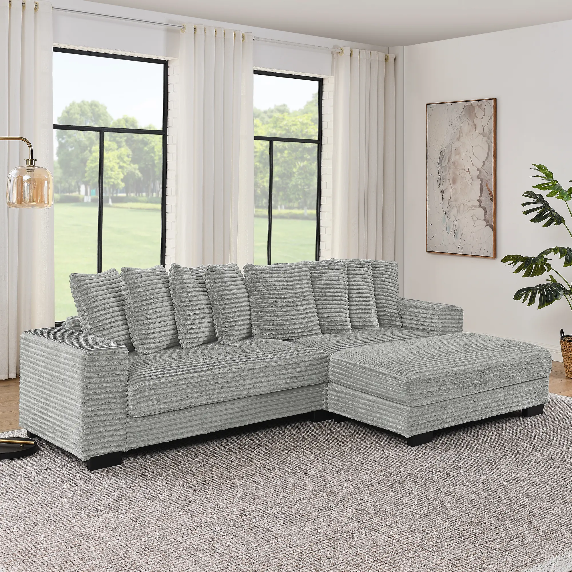 GRAY + WOOD + MODERN + 3 SEAT RIGHT CHAISE DAYBED