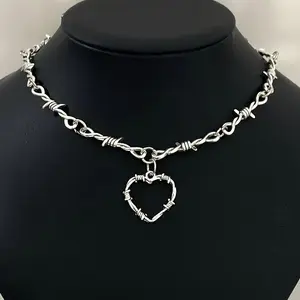 Alloy Gothic Wire Studded Necklace with Heart Pendant | One | Alloy | Studded | Gift Jewelry | Fashion Punk Retro Style