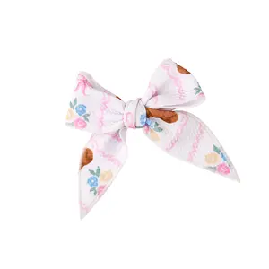 Gillian CLIP BOW Soft Bear Print Textured Bullet Fabric Alligator Clip for Side Parts Ponytails Sweet Hairstyles