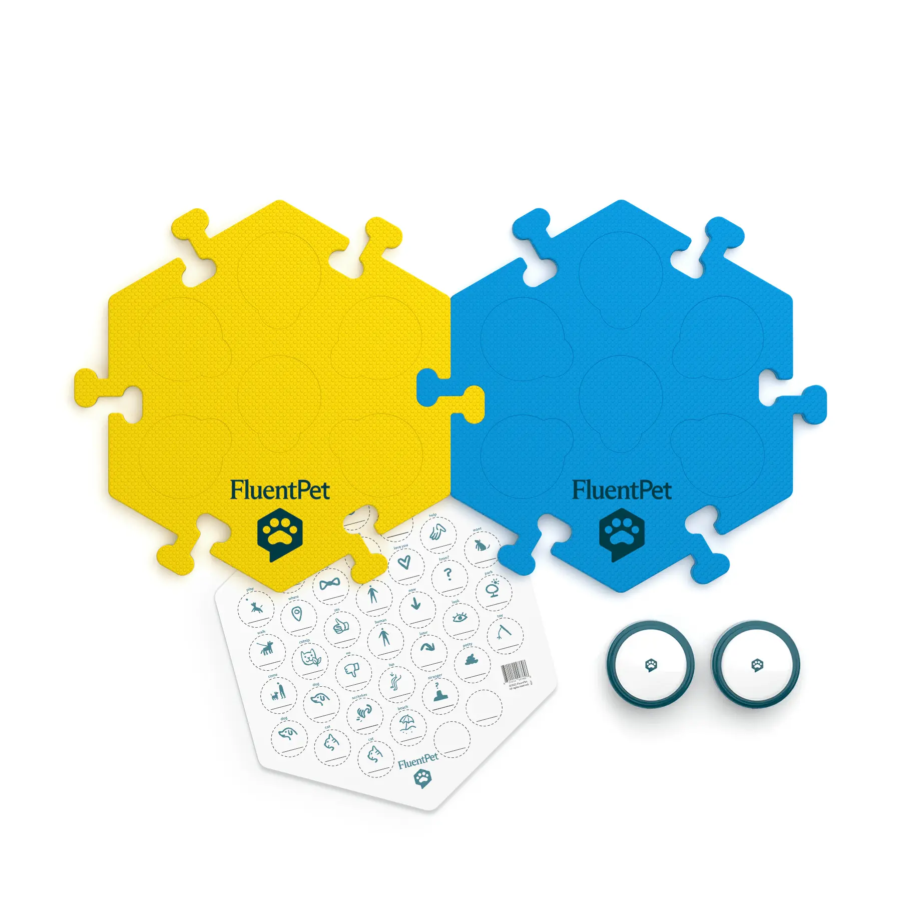 Basic Tester Kit for Dogs & Cats - FluentPet Teach Pets to Talk - Recordable Sound Buttons with HexTiles