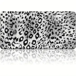 Black Gray Leopard Aluminum - 6X 12inch Polished Metal Standard Plate, Easy to Install, Men's/Women's Car License Plate, Car Decoration Accessories, License Plate Decoration, For Decorative Use Only
