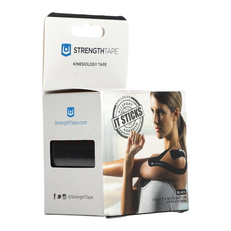 Strengthtape Kinesiology Tape, Black, 20 Pre-Cut Strips