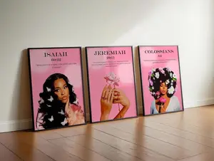 Pink Bible Verse Poster Unframed  ; Christian Wall Art, Girl Room Decor  - Set 3