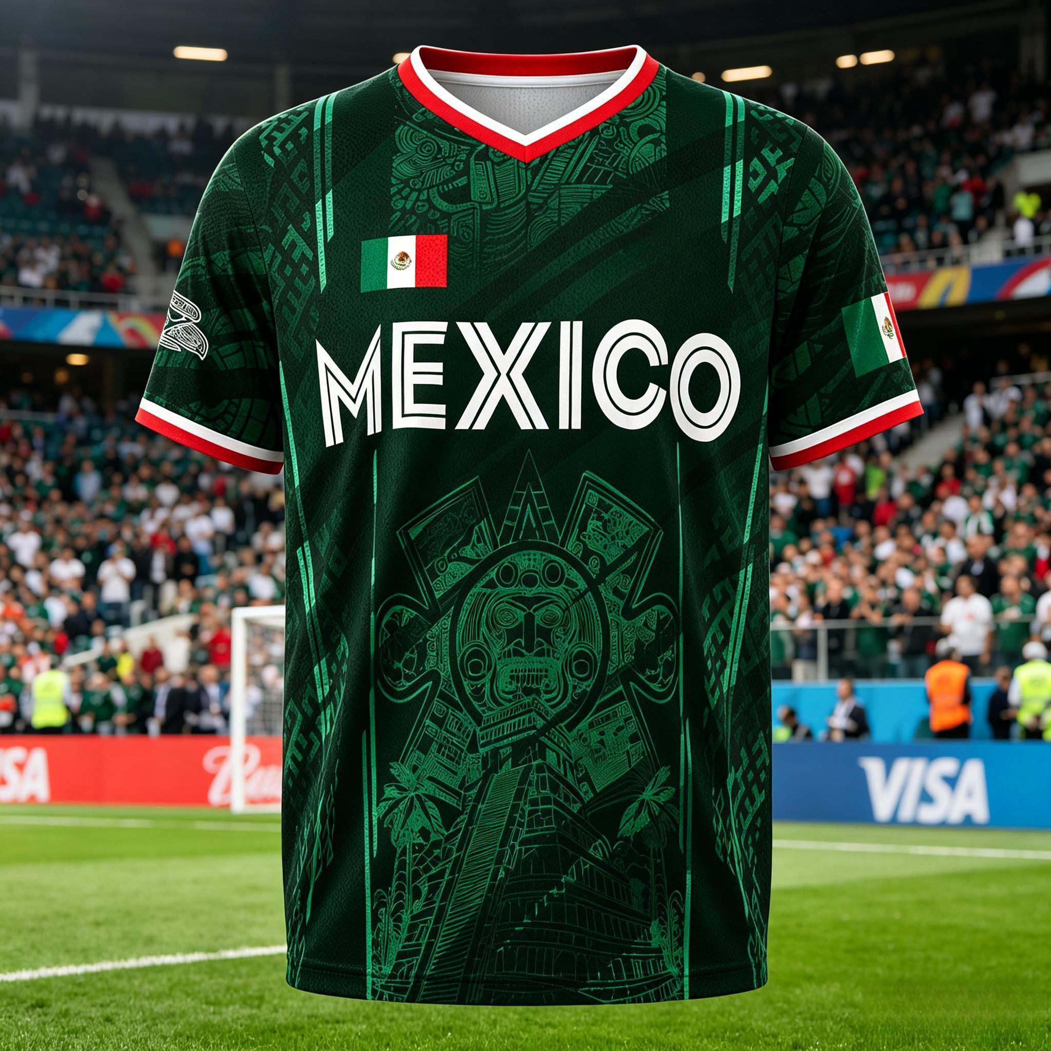 2026 Mexico Soccer Jersey, Chichén Itzá Pyramid Graphic Retro Soccer Jersey, All over Print, Casual Style for All Seasons, Classic Throwback Jersey Sportswear Top 2026 Mexico Soccer Jersey, Chichén Itzá Pyramid Graphic Retro Soccer Jersey, All over Print, Casual Style for All Seasons, Classic Throwback Jersey Sportswear Top