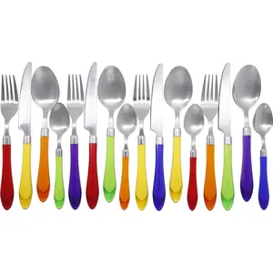 The  Brink House Rainbow Mix & Match Stainless Steel Cutlery Set with Translucent Handles / 16 count with Metal Stand/Lifestyle utensils set for , first apartment, dorm, outdoor events