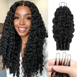 [Bling Hair]  Burmese Curly Pre-Separated Miracle Knots Crochet Human Hair Extensions Boho Braids Feathered Human Crochet Hair For Braiding bundles