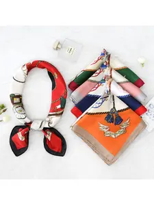New stylish and versatile high-end 70% imitation silk scarf, retro carriage-inspired elegant square neckerchief.
