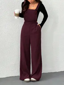 Women's Plain Minimalist Fashion Casual Jumpsuit, Daily Wear, Simple Design, Comfortable Fit, Perfect for Everyday Use