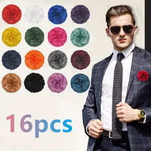16 Pcs Lapel Flowers for Men Suits Flower Lapel Pins for Men Brooch Pins Handmade Satin Boutonniere tiktokshopspringglowup
