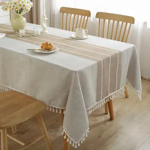 Tablecloths for rectangle tables cotton linen table cloth waterproof tablecloth wrinkle free farmhouse dining table cover soft fabric table cloths with tassels brown 55 x seats