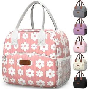 Lunch Bag for Women & Men - Wear-Resistant Insulated Lunch Box with Large Capacity, Multi-Functional Cooler Bag for Office, Picnic, Pink with White Daisy, 10L,10.60" x 5.90" x 9.50"