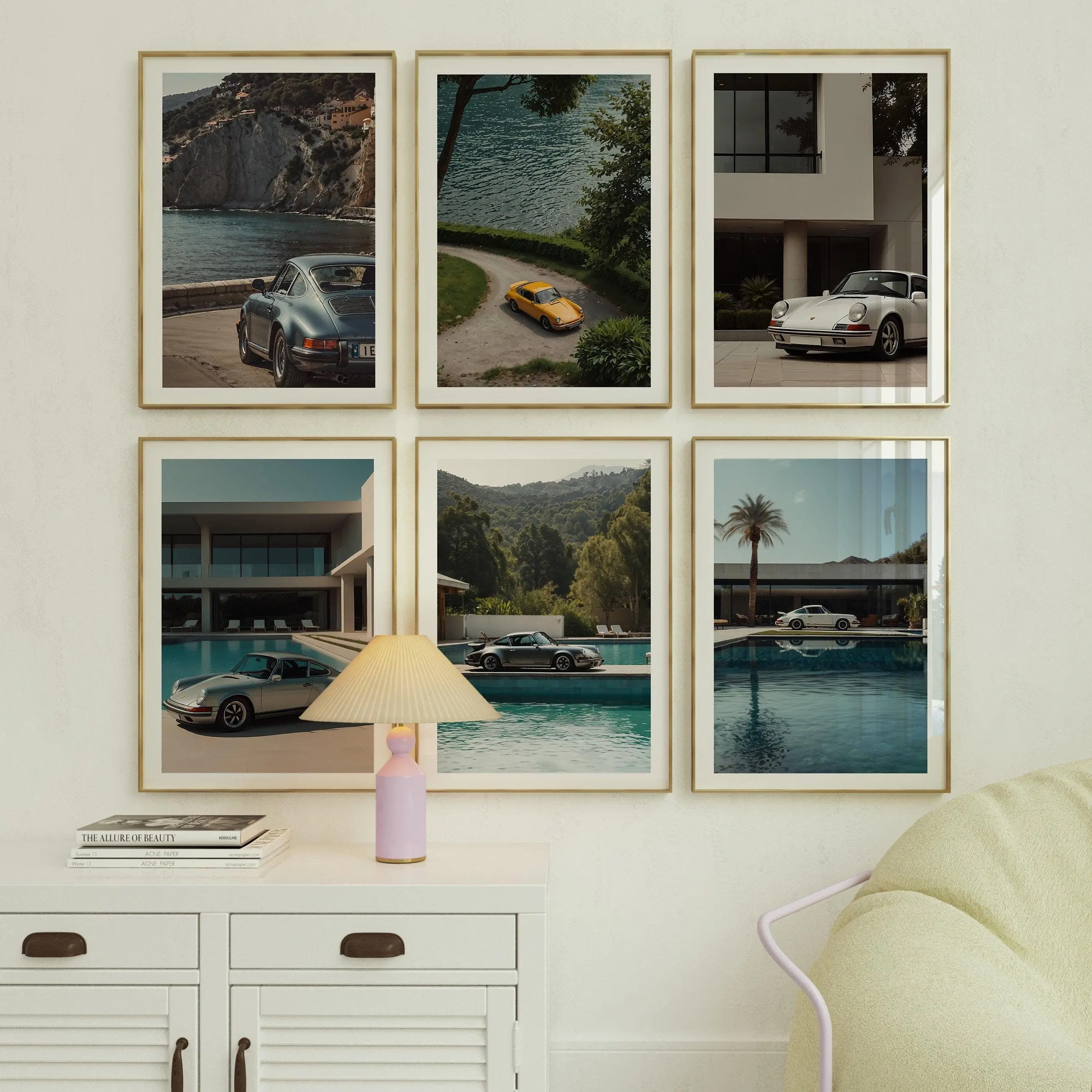 Classic Porsc by the Pool, Vintage Prsch Print, German Car Wall Art, Vintage Car Poster, Old Porsche Poster, Minimalist classic car