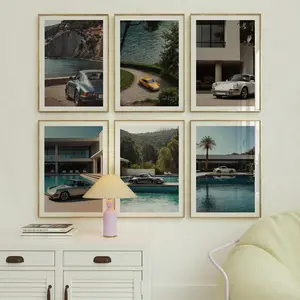 Classic Porsc by the Pool, Vintage Prsch Print, German Car Wall Art, Vintage Car Poster, Old Porsche Poster, Minimalist classic car