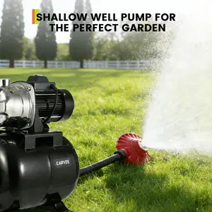 Garvee Stainless Steel Shallow Well Jet Pump with Pressure Tank – 1.6HP, 1320 GPH, 130ft Max Lift, 20ft Suction, Automatic Water Pressure Booster for Home, Farm, Garden Irrigation, Black