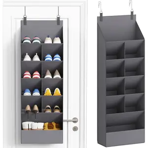 6 Tier Over the Door Shoe Organizer with 11 Large Deep Pockets, Fabric Hanging Shoes Shelf for Closet, Dorm Storage, Fit Up to 12 Pair Shoe Rack Holder for Sneakers, Boots, Gray