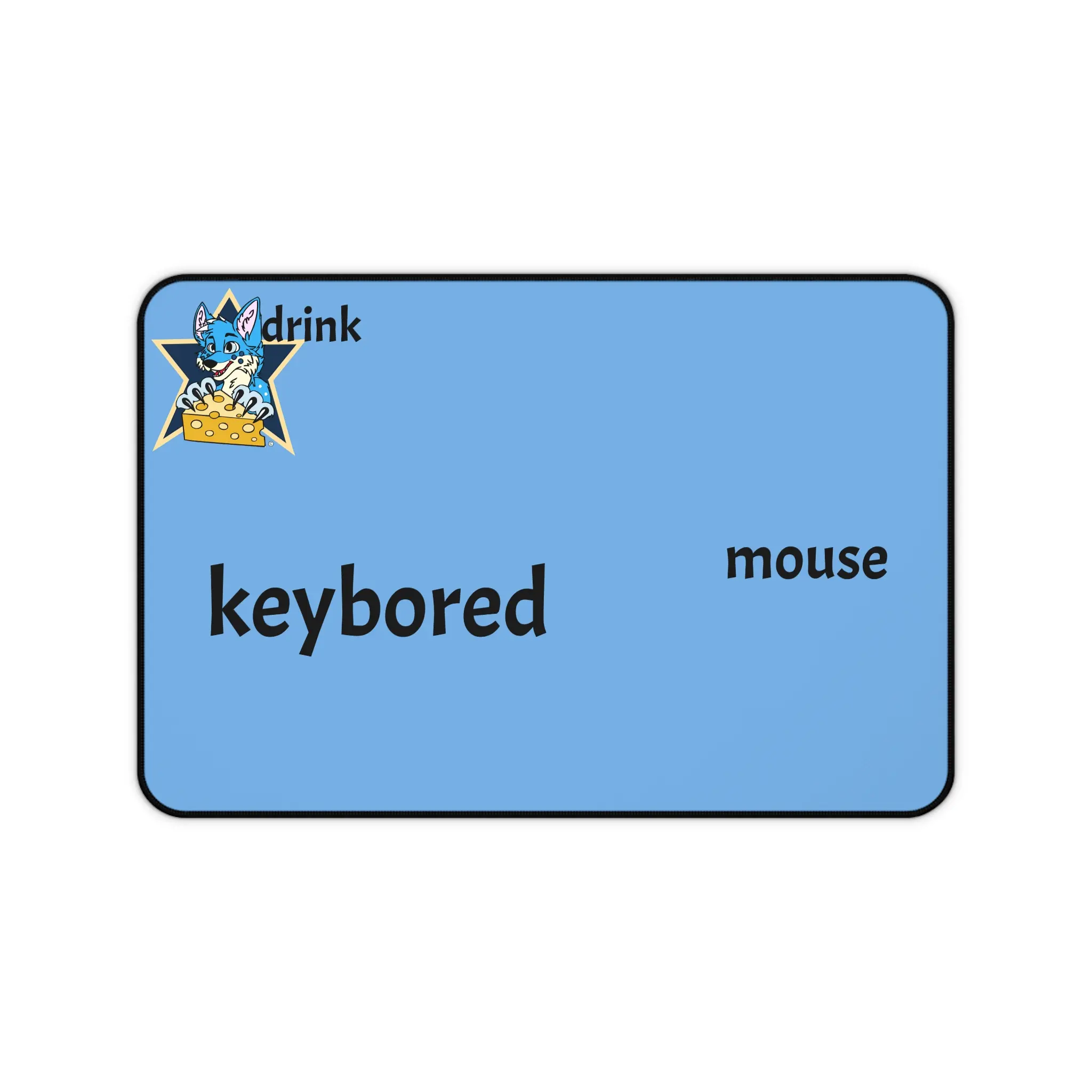 keybored mouse desk mat | blue tech mousepad with cartoon fox and cheese