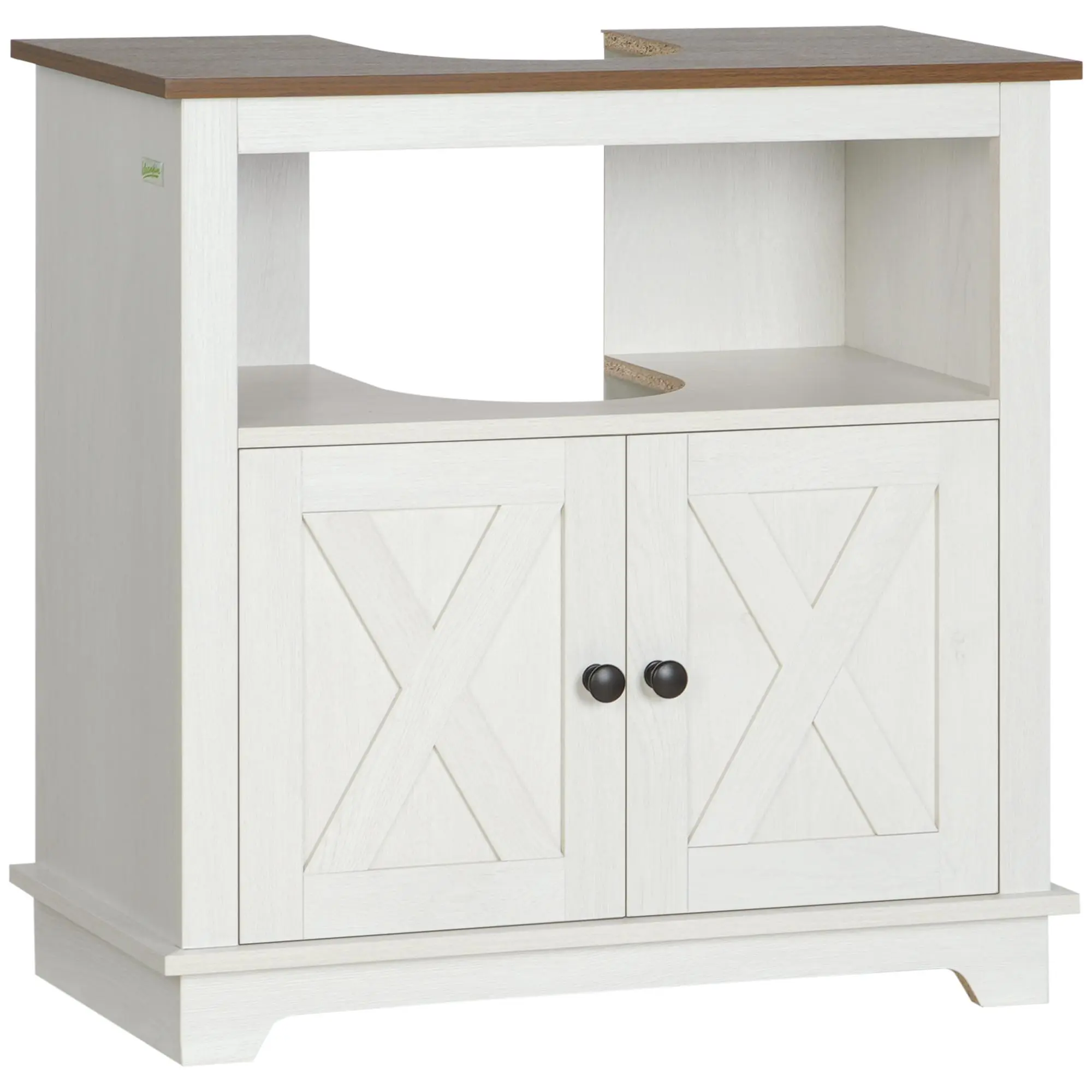 Kleankin Farmhouse Under-Sink Bathroom Pedestal Vanity Cabinet, Space-Saving Floor Cabinet with Double Doors and Storage Shelves, White Bathroom Organizer, Space-Saving Floor Cabinets