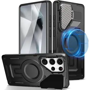 for Samsung Galaxy S25 Ultra Case with Kickstand, Compatible with MagSafe, [Military Protection] Heavy Duty Shockproof Grade Magnetic Stand Phone Case Magnetic Airbag Phone Case Cover Protective Casing