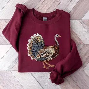 Faux Rhinestone Turkey Shirt, Wild Turkey Sweater, Thanksgiving Faux Yarn Shirt, Fall Sweatshirt, Women Thanksgiving Sweater, Chicken Camo, Casual Streetwear Top for Men & Women