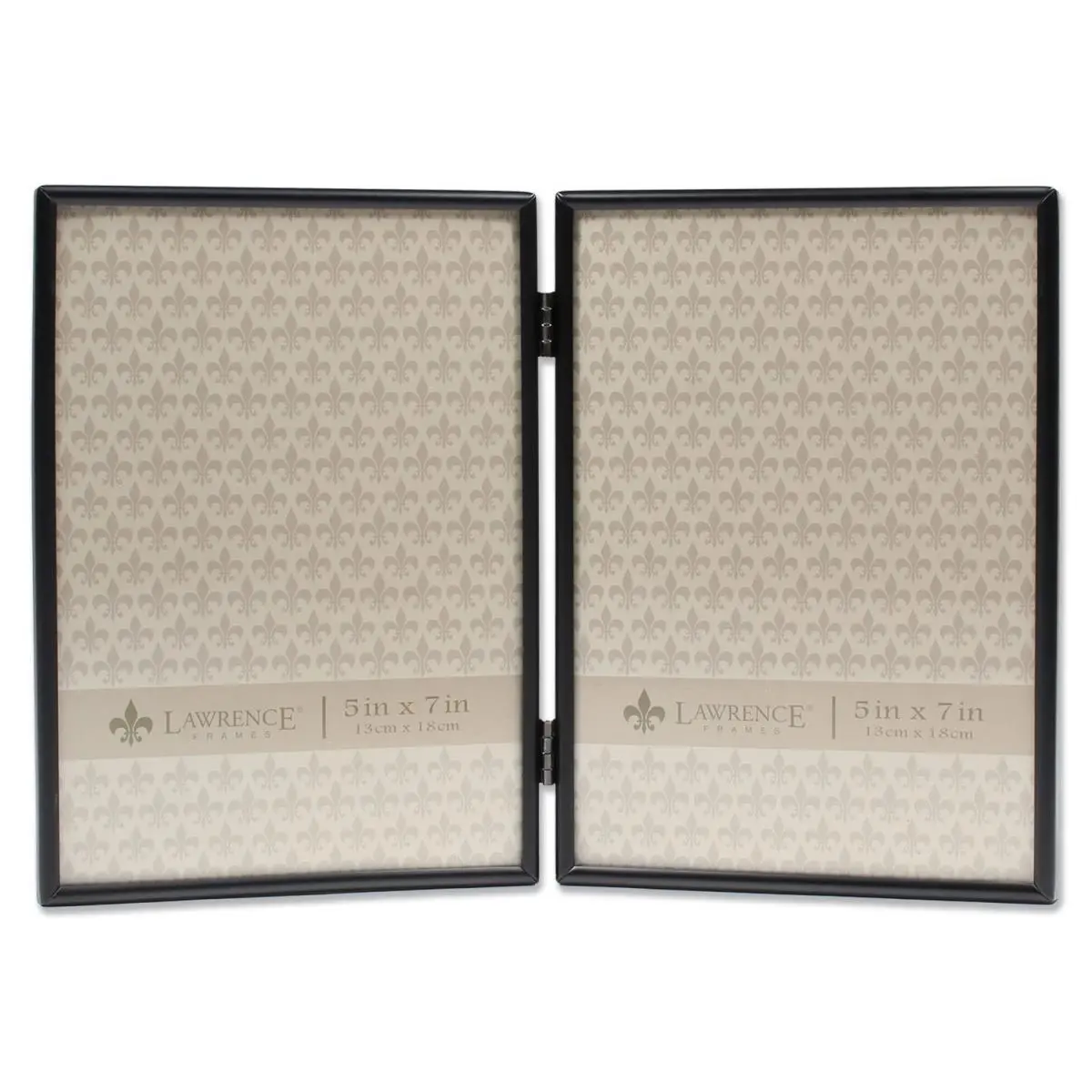 Black Metal Border Photo Frame - 5x7 in. Foldable Hinged Double Frame, Contemporary Modern Tabletop Home Decor Accessory