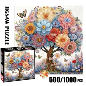 1pc 1000 piece adult puzzle 58x58cm Floral Tree with Butterflies 500 pieces paper jigsaw puzzle Art Puzzles suitable for DIY creative games for adults and families, birthday and holiday stress relief gifts, lar
