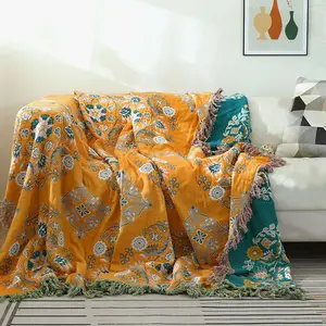 Fall Throw Blanket for Couch Bed Chair,100% Cotton Soft Lightweight Blanket Rustic Quilt -Orange Floral Printed Farmhouse Decor Bed All Season Blankets,60"×80"