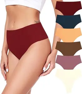 Seamless Cotton Thongs High Waisted Seamless No Show Thong Stretchy Comfort Panties S-XL
