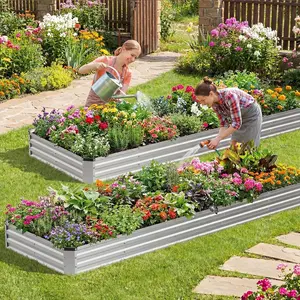Raised Garden Bed for Backyard, 94.7x47.2x11.8inch / 94.7x47.2x23.6inch / 141.7x47.2x11.8inch, Outdoor Metal Planter Box with Rust-Resistant Steel, Easy Assembly Flower Bed, 1-Pack / 2-Pack
