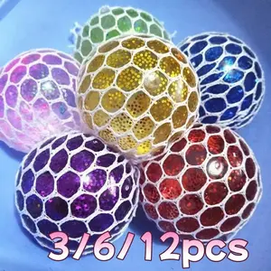 3/6/12 Piece Stress Relief Balls, Flashing Glitter Squeeze Toys, Kids Pressure Relief Balls, Classroom Prizes, School Rewards, Party Favors