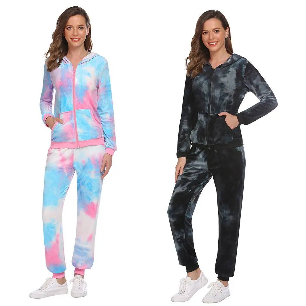 Womens Casual Velour Tracksuit Set Full Zipper Hoodie Workout Pants Velvet Sweatsuit Jogging Suits XS-XXL