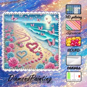 DIY 5D velvet cloth diamond painting kit, AB diamonds, fairy dust diamonds, crystal diamonds, beach, butterfly, rose diamond embroidery, Heart Embroidery, special craft diamond art kit, wall decoration, gift for family, loved ones, and friends.