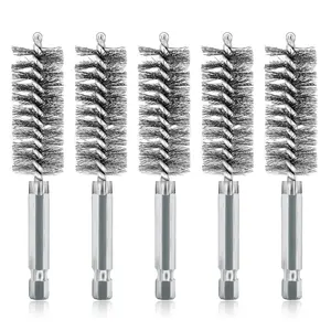 5 count 3/4" Stainless Steel Bore Brush,Wire Brush Bore Cleaning Brush Set for Power Drill Cleaning, Abrasive Wire Brush Stainless Steel Brush with 1/4" Hex Shank