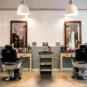 4 Tier Rolling Barber Utility Salon Cart with Wheels 17.32”L X 12.09”W X 32.28”H Stylist Station with Hair Dryer Holders, Hair Tool Organizer Salon Storage Trolley - Gold