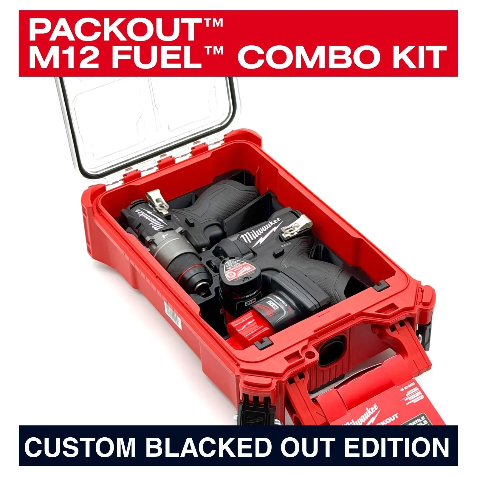 Custom Blacked Out Milwaukee M12 FUEL Combo Kit | Hammer Drill + Impact Driver + 2 Batteries + PACKOUT