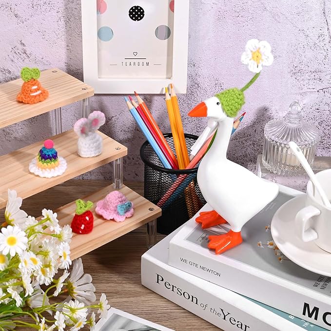 14 Pcs Desk Goose Toy Hats 7 Inch Desk Goose Mini Knitting Hats with Adjustable Strap for Magnetic Goose Key Holder Cute Desk Goose Clothes Home Decor Perfect Housewarming Gift