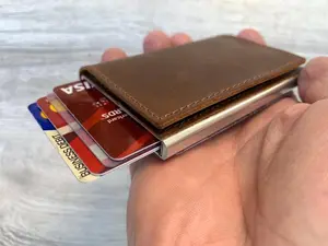Minimalist Leather Wallet, Personalized Pop Up Credit Card Holder, Handmade Wallet, Slim Wallets, Custom Engraved Gift, Men, Women