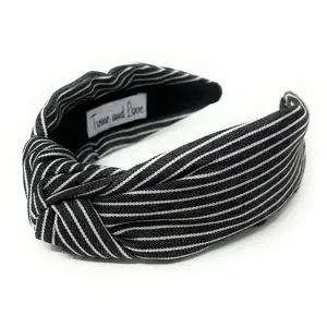 Black White Striped Denim Knot Headband