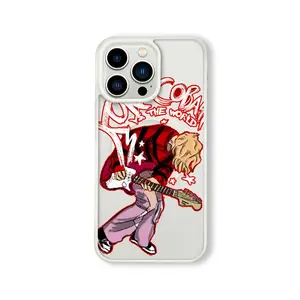 Luxury Phone Case, Kurt Cobain Guitar Music Illustration, For iPhone 16 15 Pro Max 14 13 12 11 Xr Xs, Transparent TPU Bumper, MagSafe Compatible, Shockproof Protective Cover, Gift for Kids & Teens