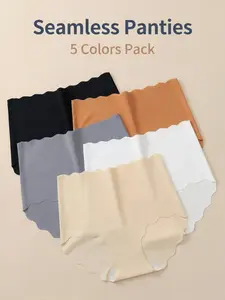 5-Pack High-Waisted Seamless Ice Silk Women's Underwear, Breathable Comfort, Fits Tight Dresses, Yoga, Daily Wear, Reusable
