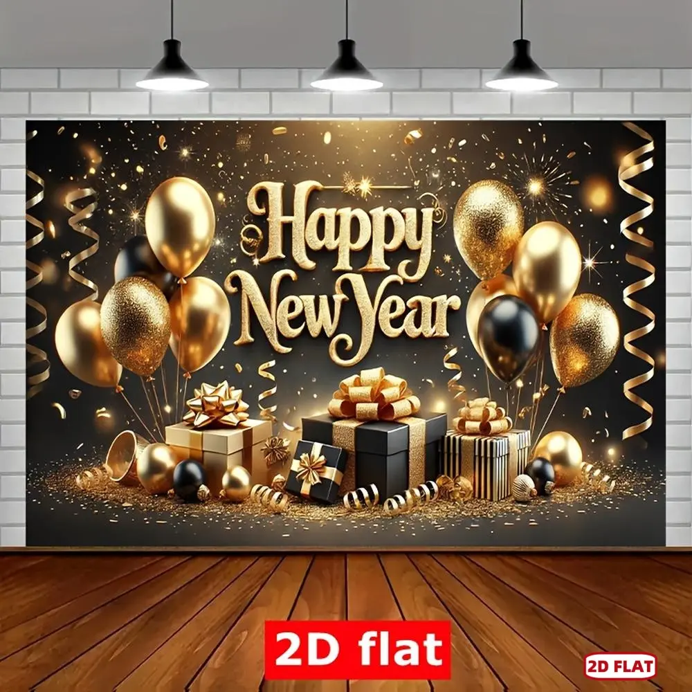 2D Flat 1pc New Year Party Banner 243.84X182.88cm Polyester Backdrop for Holiday Yard Studio Home Garden Sequins Decoration with Festive Happy New Year Theme, Party Decoration Supplies, Sequins Backdrop Decoration