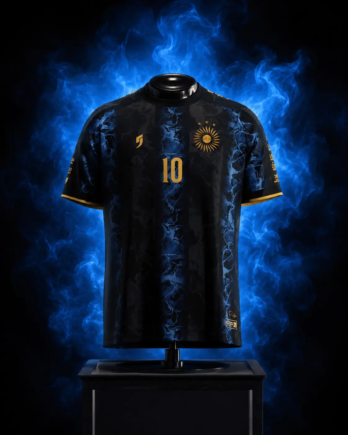 Argentina Inspired Black Blue Soccer Jersey #10 – Flame Graphic Football Fan Shirt, Unisex Game Day Sports Top