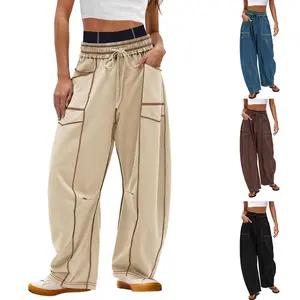 Womens Barrel Sweatpants High Waisted Wide Leg Pants Drawstring Athletic Baggy Pants Lounge Sweats Casual Comfy Sporty